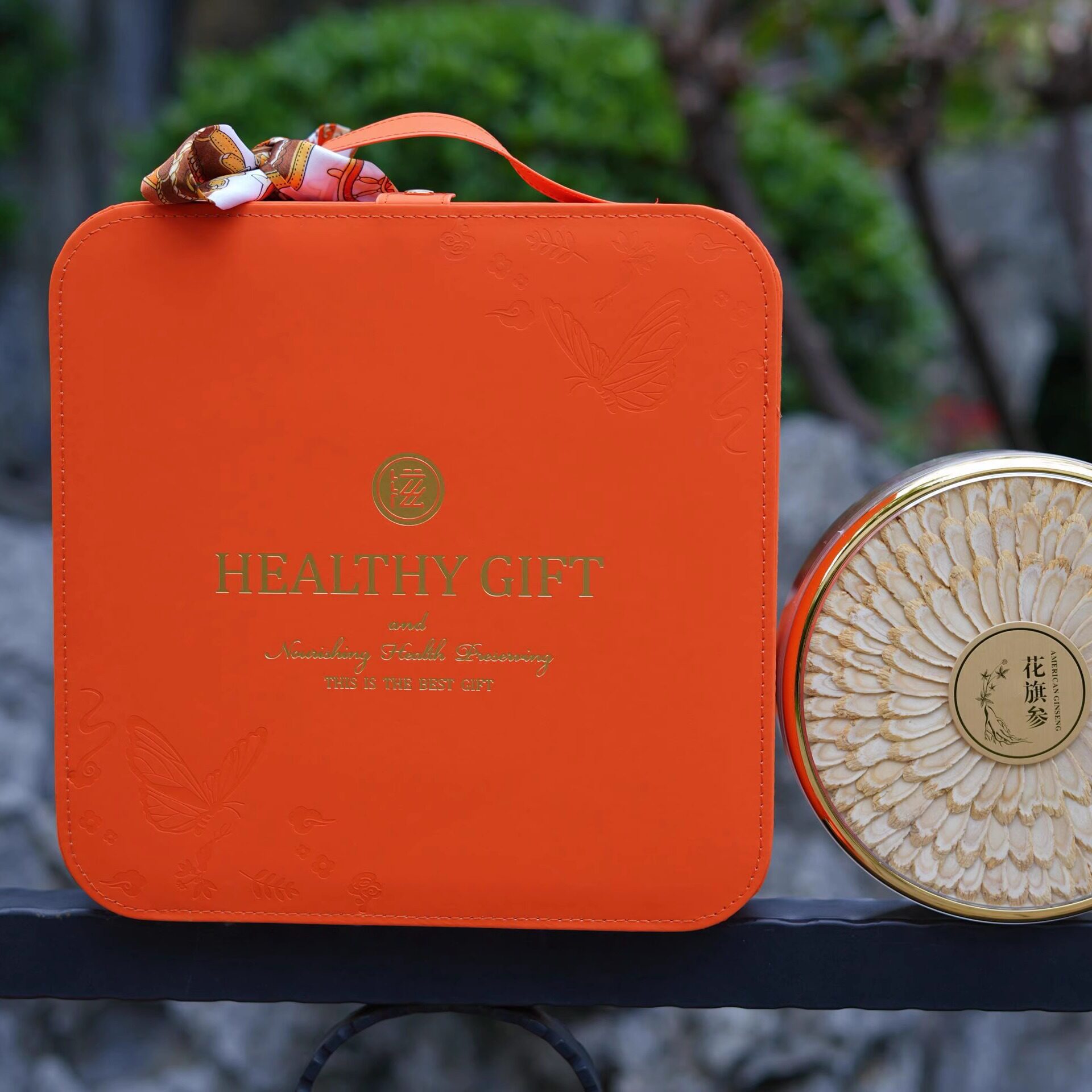 新款手提橙色丝巾礼盒高档皮质压纹礼品燕窝海参花旗参包装盒