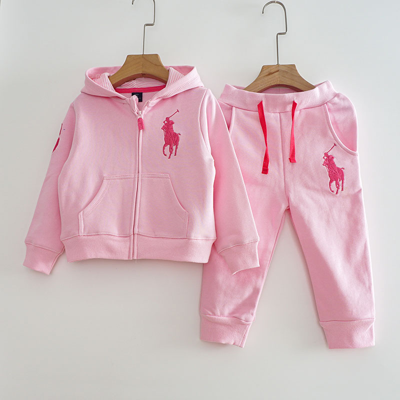 女宝宝卫衣套装中小童装春秋款纯棉休闲服两件套拉链连帽纯色简约