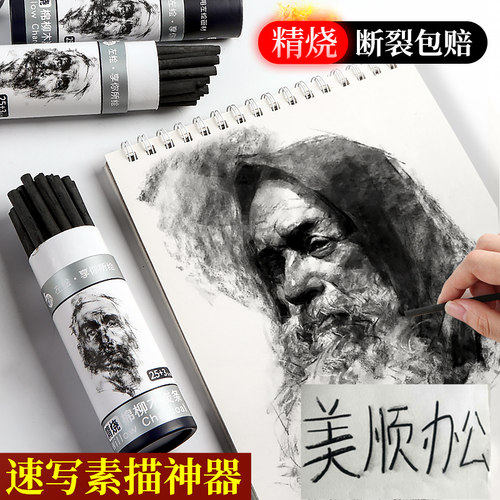 左绘可弹灰柳木炭条28支美术碳条