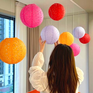 镂空纸拉丝手绘灯笼结婚婚房高级氛围布置卧室客厅楼梯扶手