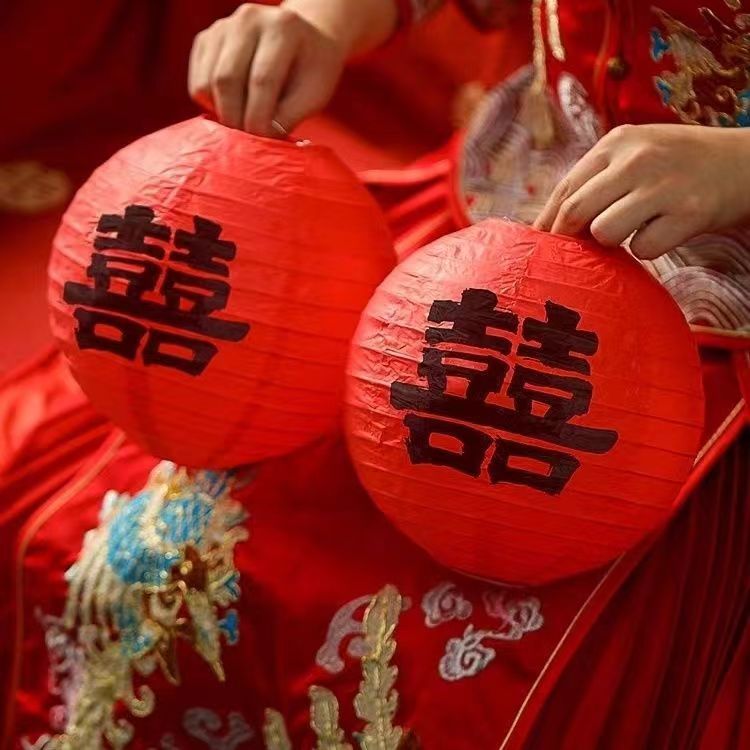 中式囍字婚礼婚房布置装饰拱门结婚婚庆褶皱纸花客厅结婚装饰喜庆