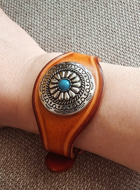 手工手链牛皮复古做旧男士合金