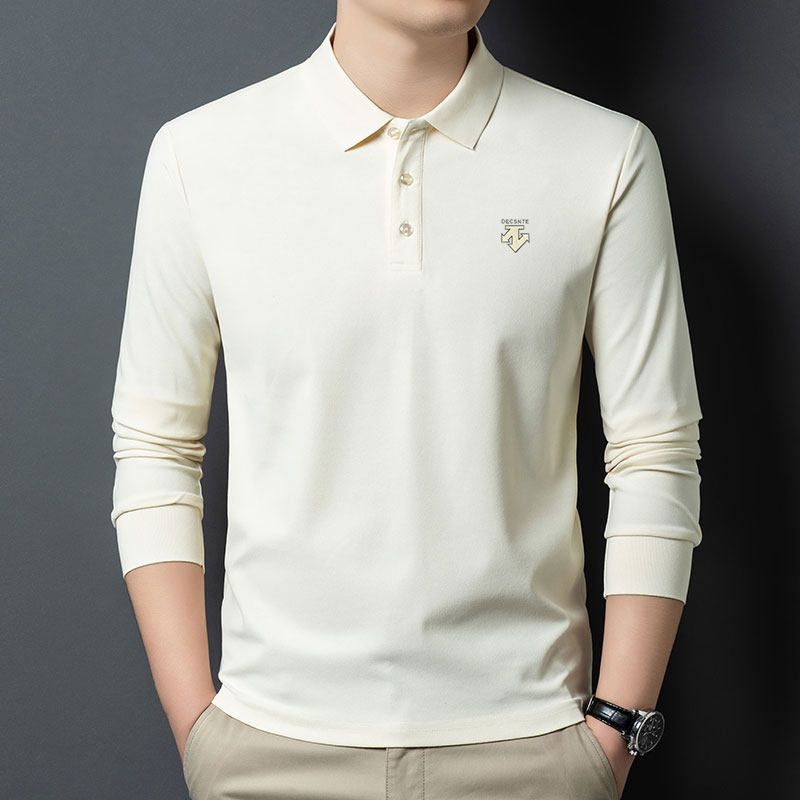 男士长袖Polo衫冰丝薄款T恤春秋季商务休闲中年宽松大码翻领上衣