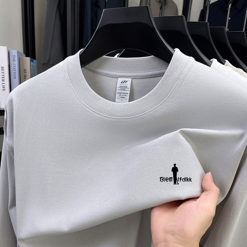 100%纯棉长袖t恤男士春秋季薄款时尚潮流印花圆领卫衣套头打底衫
