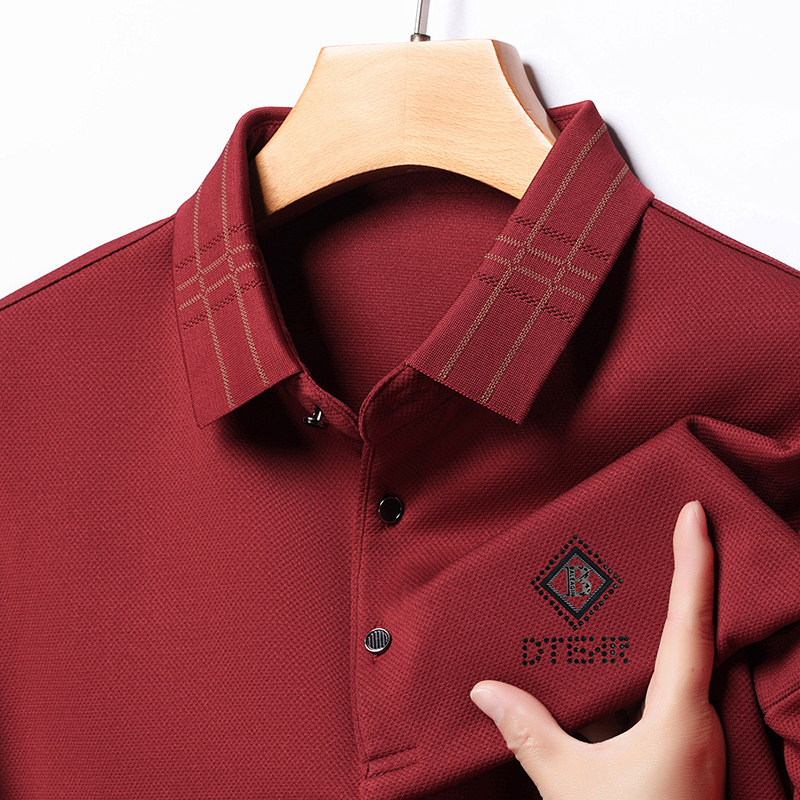 中老年翻领长袖t恤男士休闲宽松春秋季薄款爸爸男装Polo衫上衣服