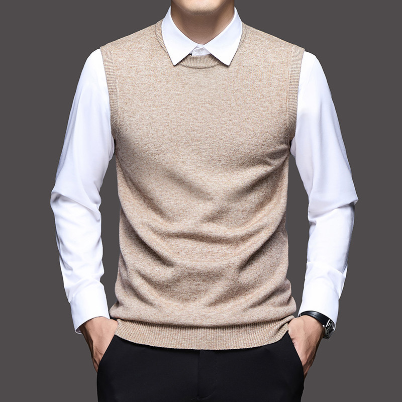 针织衫背心男春秋款内搭毛衣2025新款马甲无袖坎肩打底衫爸爸男装