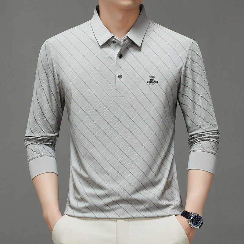 长袖t恤男士翻领Polo衫中年爸爸装商务休闲格子薄款春秋季打底衫,男装,中老年上装,淘宝优惠券,粉丝福利购,淘宝优惠卷