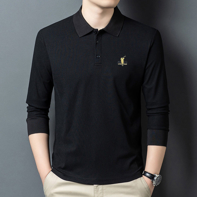 Polo衫长袖男士春秋季薄款商务休闲翻领T恤潮流印花宽松打底衫男