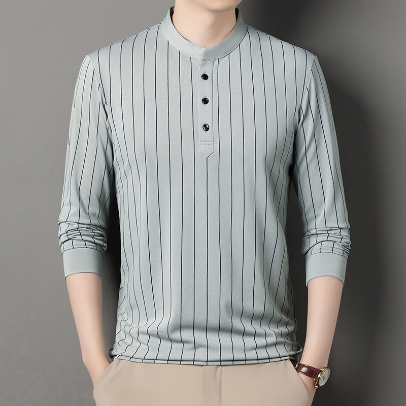 立领t恤男士春秋款长袖Polo衫爸爸装休闲宽松条纹商务打底衫上衣,男装,中老年上装,淘宝优惠券,粉丝福利购,淘宝优惠卷