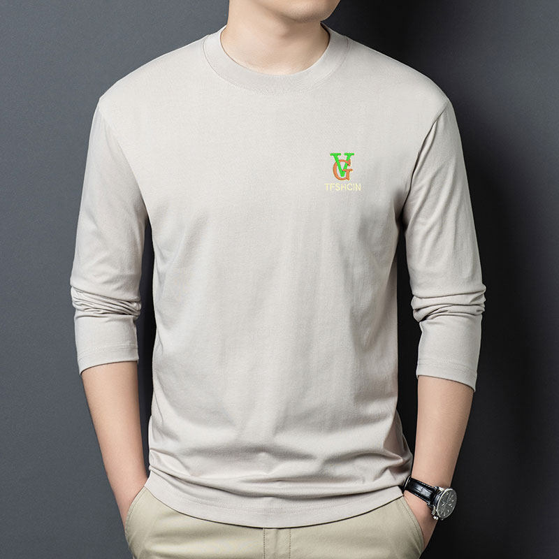 纯棉T恤男士长袖圆领卫衣薄款春秋季青年休闲潮流百搭上衣打底衫