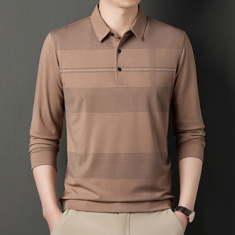 长袖t恤男士中老年商务休闲春秋季新款宽松条纹爸爸装翻领Polo衫,男装,中老年上装,淘宝优惠券,粉丝福利购,淘宝优惠卷