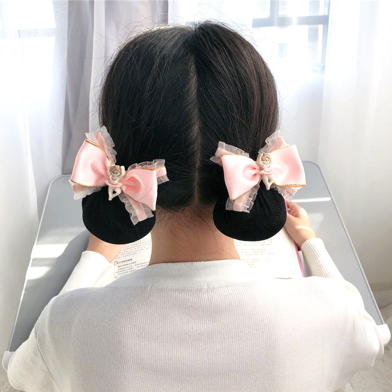 芭蕾女孩舞蹈可爱儿童蝴蝶结盘发器丸子头公主气质发网兜演出发饰