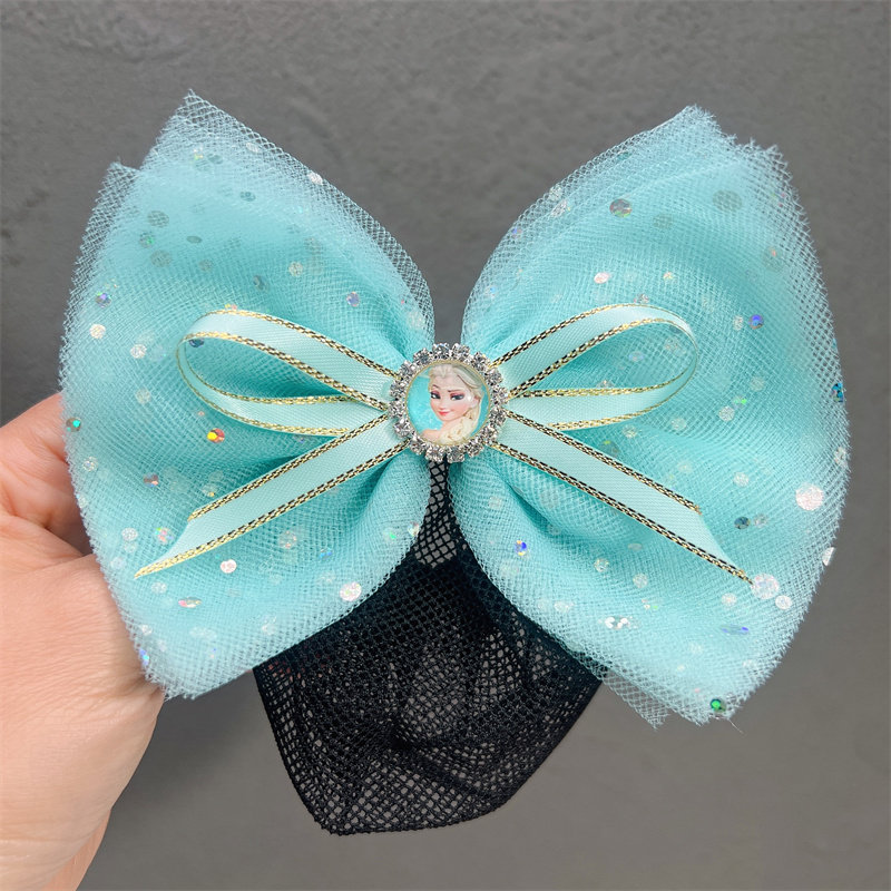 韩国冰雪奇缘艾莎公主头饰发夹大蝴蝶结可爱儿童发饰发卡舞蹈发网