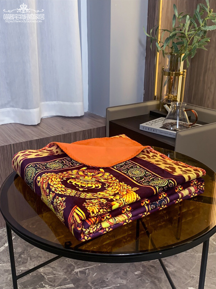 유럽의 고급 표범 궁전 인쇄 브로케이드 폭스 벨벳 싱글 및 더블 담요 모델 룸 빌라 장식 소파 담요