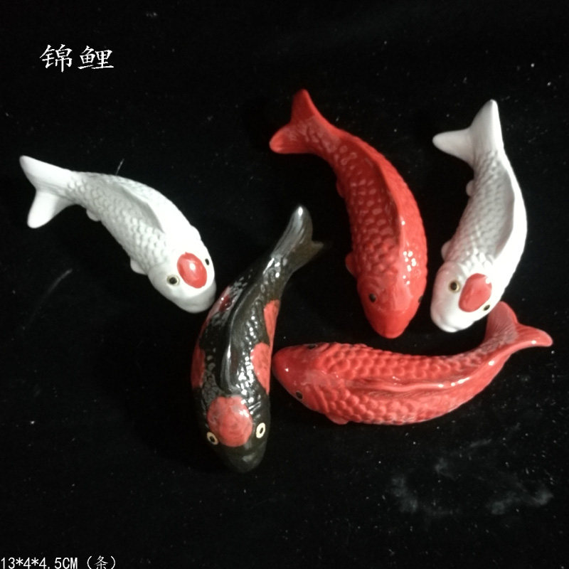陶瓷招财仿真锦鲤金鱼摆件流水假山鱼池桌面配饰墙壁背景水墙挂饰