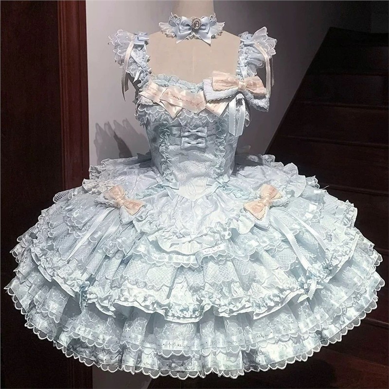 现货(鎏金絮语)甜美lolita洋装日常jsk多层蕾丝公主吊带裙图片