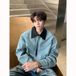 春秋工装底特律外套男女美式潮流复古重磅水洗高级感翻领帅气夹克