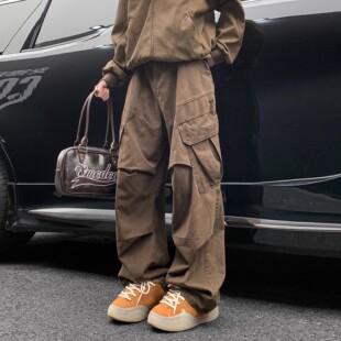炫葵美式工装裤男高级感阔腿长裤子春夏季复古宽松直筒嘻哈休闲裤