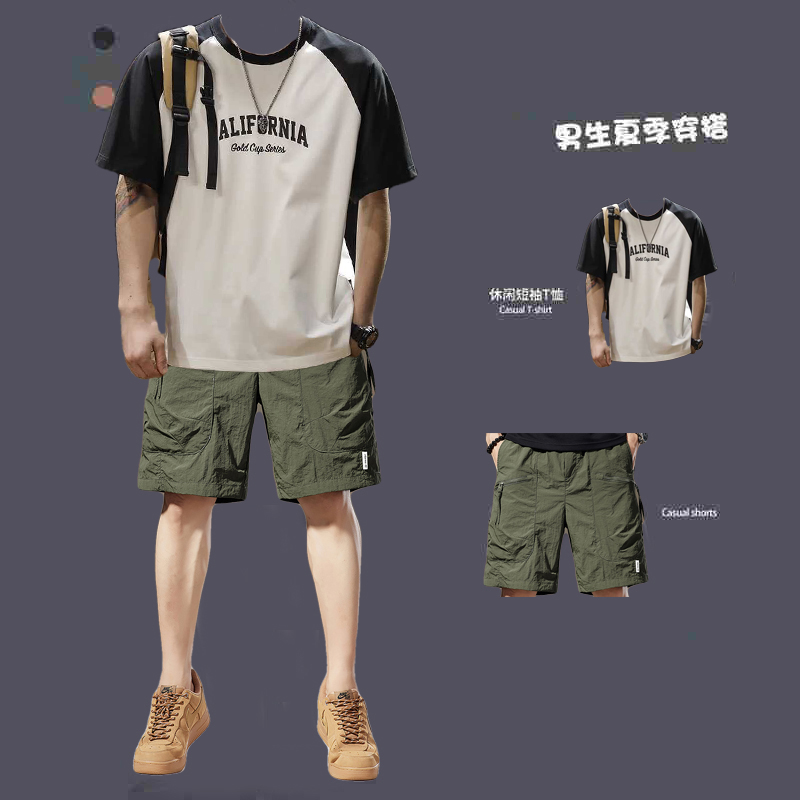 夏季潮牌美式拼接撞色短袖t恤