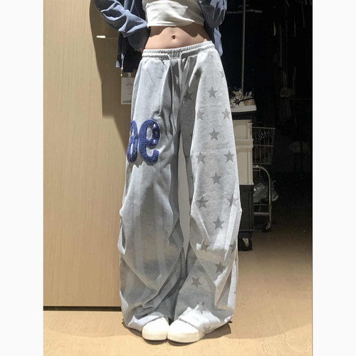 美式星星满印宽松显瘦阔腿卫裤