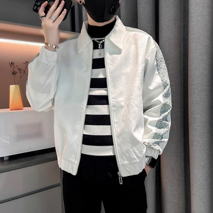 潮牌秋季 翻领百搭休闲上衣服 外套男潮流休闲撞色夹克2025新款 男士