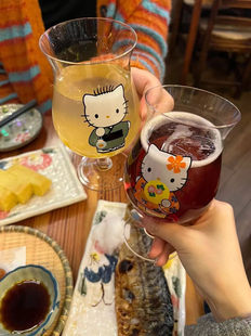 Kitty七夕情侣网红玻璃杯冷饮果汁饮品杯高颜值红酒啤酒杯ins风酒