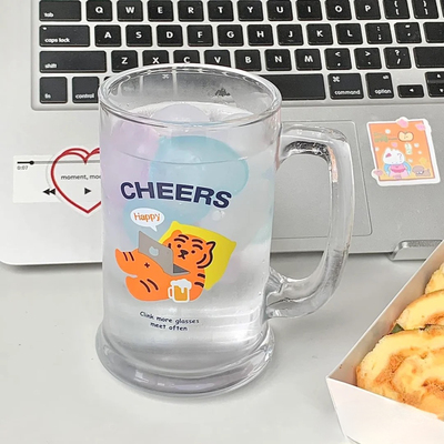 ins风可爱小兔玻璃杯带把手动物咖啡牛奶水杯家用扎啤杯啤酒杯