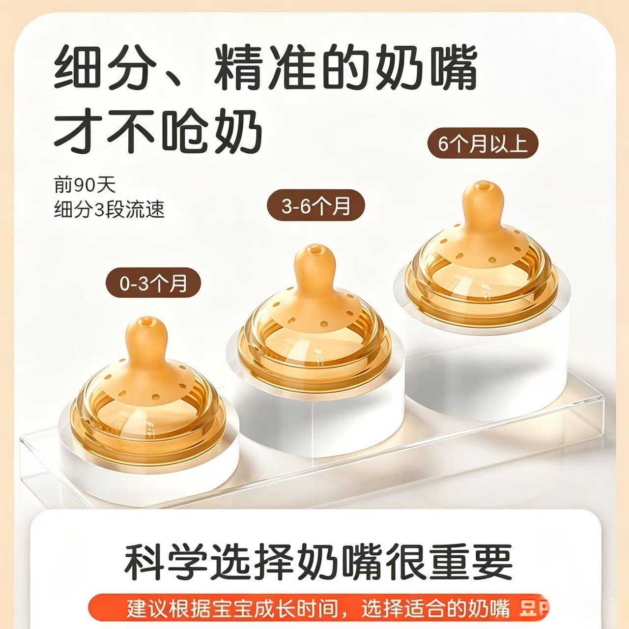 5cm口径通用奶嘴新生婴儿奶嘴软硅胶仿母乳防呛防胀适配良品物语