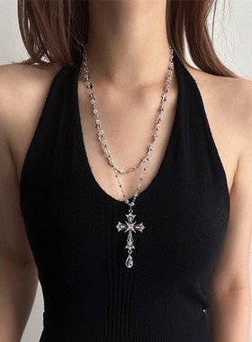 合金项链 甜酷y2k个性多层叠戴串珠十字架项链辣妹锁骨链潮