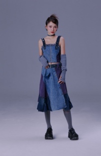 1 of 1 Remake辣妹显瘦水洗牛仔撞色拼接设计吊带短款吊带上衣