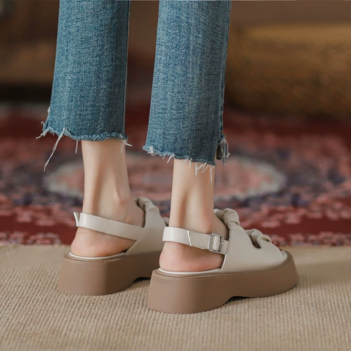 Летние сандалии, универсальная обувь на платформе, 2022 года, из натуральной кожи, в корейском стиле, популярно в интернете