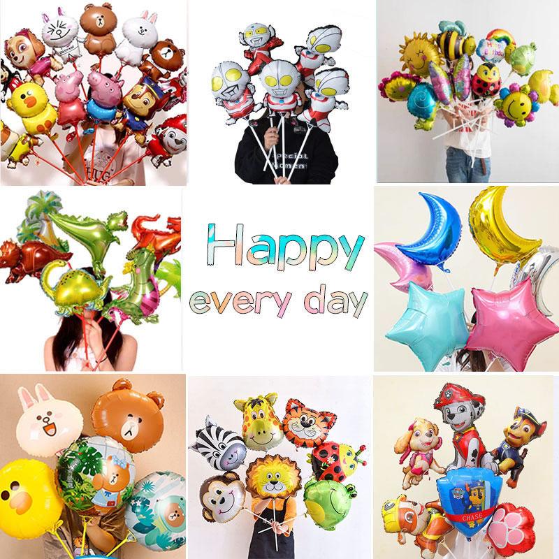 开学儿童卡通气球铝膜手持打击棒玩具气球微商地推小礼品拍照道具