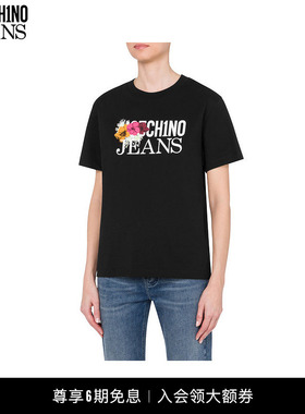 【礼物】M05CH1N0 JEANS女士徽标印花时尚T恤圆领短袖上衣