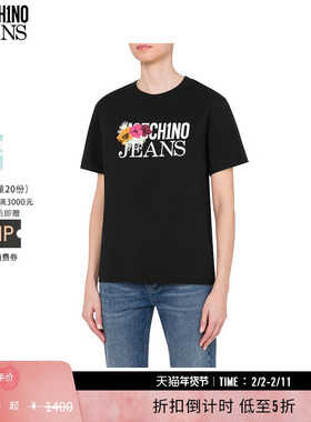 【礼物低至5折】M05CH1N0 JEANS女士徽标印花时尚T恤圆领短袖上衣