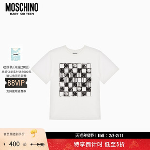 【新年特享5折起】Moschino/莫斯奇诺 儿童格子泰迪熊印花棉质T恤