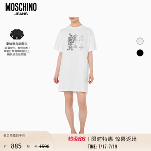 Moschino Jeans  女士印花棉质连衣裙圆领T恤裙