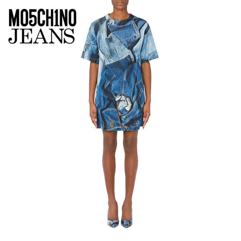 M05CH1N0 JEANS  女士Denim Print欧根纱连衣裙