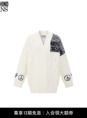 【礼物】M05CH1N0 JEANS 女士V领复古印花撞色针织开衫