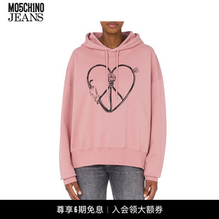 25早春 JEANS M05CH1N0 女士爱心图案棉连帽卫衣 礼物