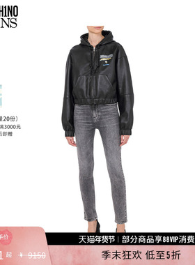 【礼物低至5折】M05CH1N0JEANS女士PunkPrint纳帕皮炸弹夹克