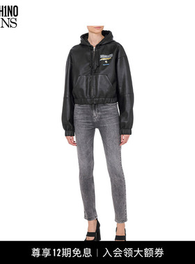 【礼物】M05CH1N0JEANS女士PunkPrint纳帕皮炸弹夹克