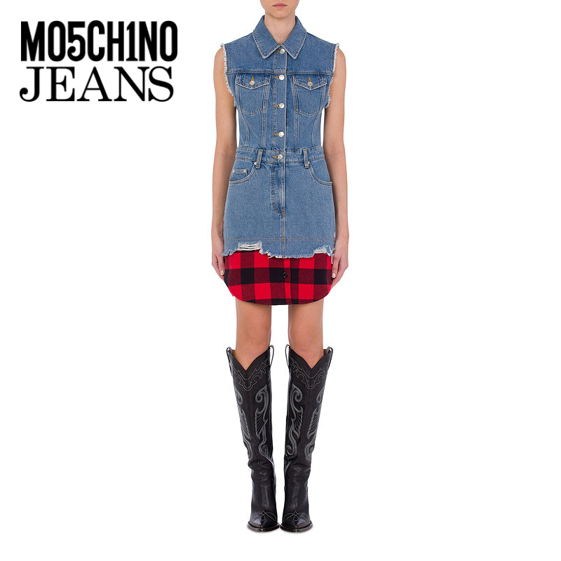 M05CH1N0 JEANS 女士Check Details蓝色牛仔连衣裙