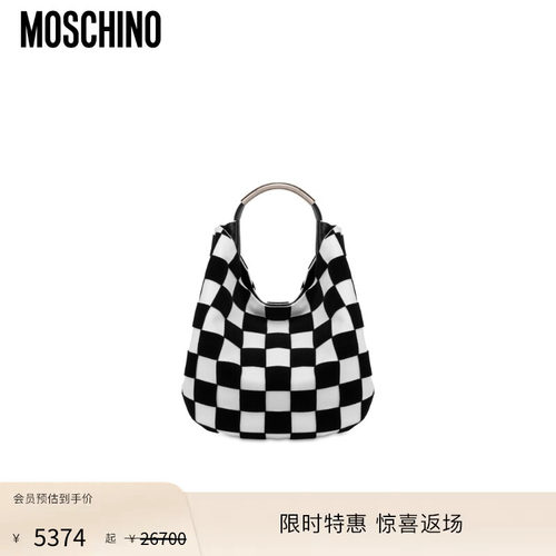 Moschino/莫斯奇诺 女士Handle Me黑白格子单肩包