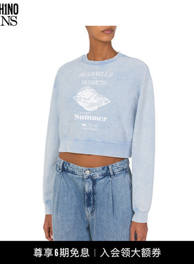 【礼物】M05CH1N0 JEANS 女士印花宽松棉质运动衫套头卫衣