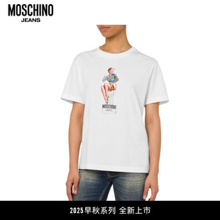 上衣 Moschino Jeans 25早秋 女士人物造型印花棉质T恤圆领短袖