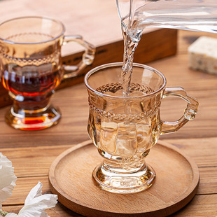 下午茶杯高颜值高脚小号轻奢浮雕欧式 英式 复古玻璃拿铁咖啡杯带把