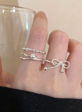 2026新款蝴蝶结珍珠叠戴女戒