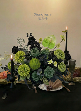 酒店大圆桌中间摆花仿真假花电动转盘装饰品摆件餐桌包厢景观桌花
