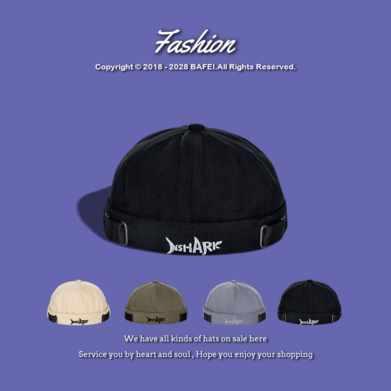 shark鲨鱼地主帽女小众地痞帽日系瓜皮帽男ins春秋2022年新款帽子