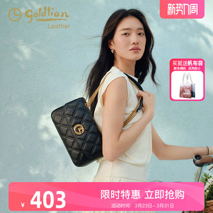 小香风链条单肩包百搭斜挎小方包真皮 时尚 金利来女包正品 2026新款